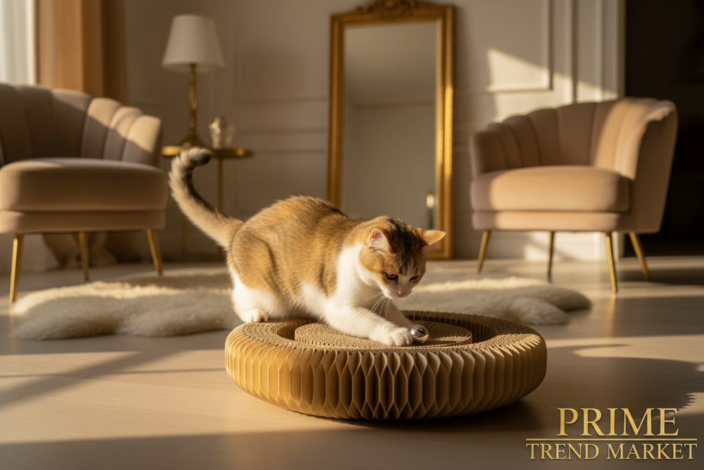PawKurl Accordion Cat Scratcher Toy – 3-in-1 Honeycomb Scratcher, Bell Ball Track & Cat Bed — Prime Trend Market