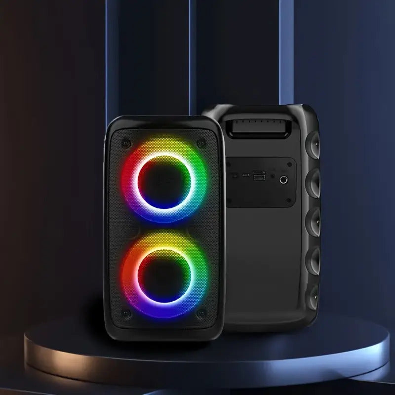 Portable Boombox Wireless Speaker with Disco LED Lights, Subwoofer & Wired Mic — Outdoor Party Speaker — Eliza & Tuan