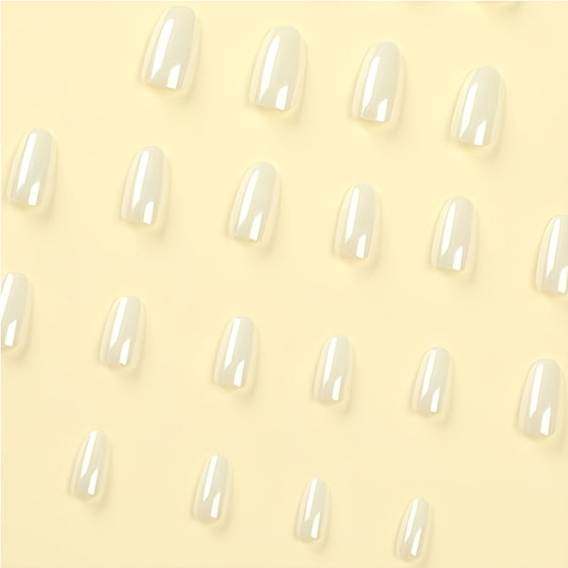 Aurora White Press-On Nails – 24 PCS Long Water Pipe Shape | Pearlescent Bridal Finish — Prime Trend Market