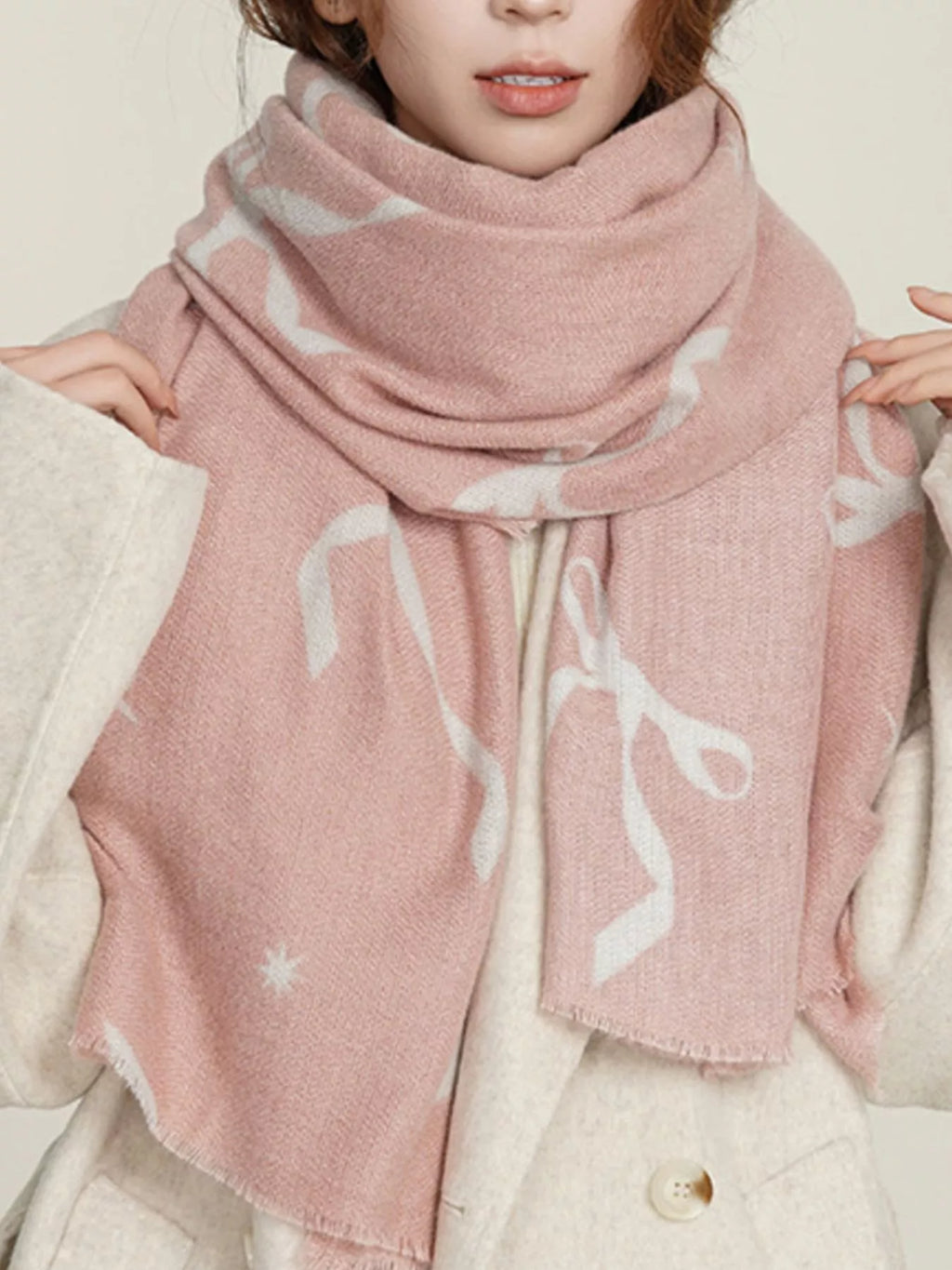 Bow-Print Lightweight Polyester Scarf