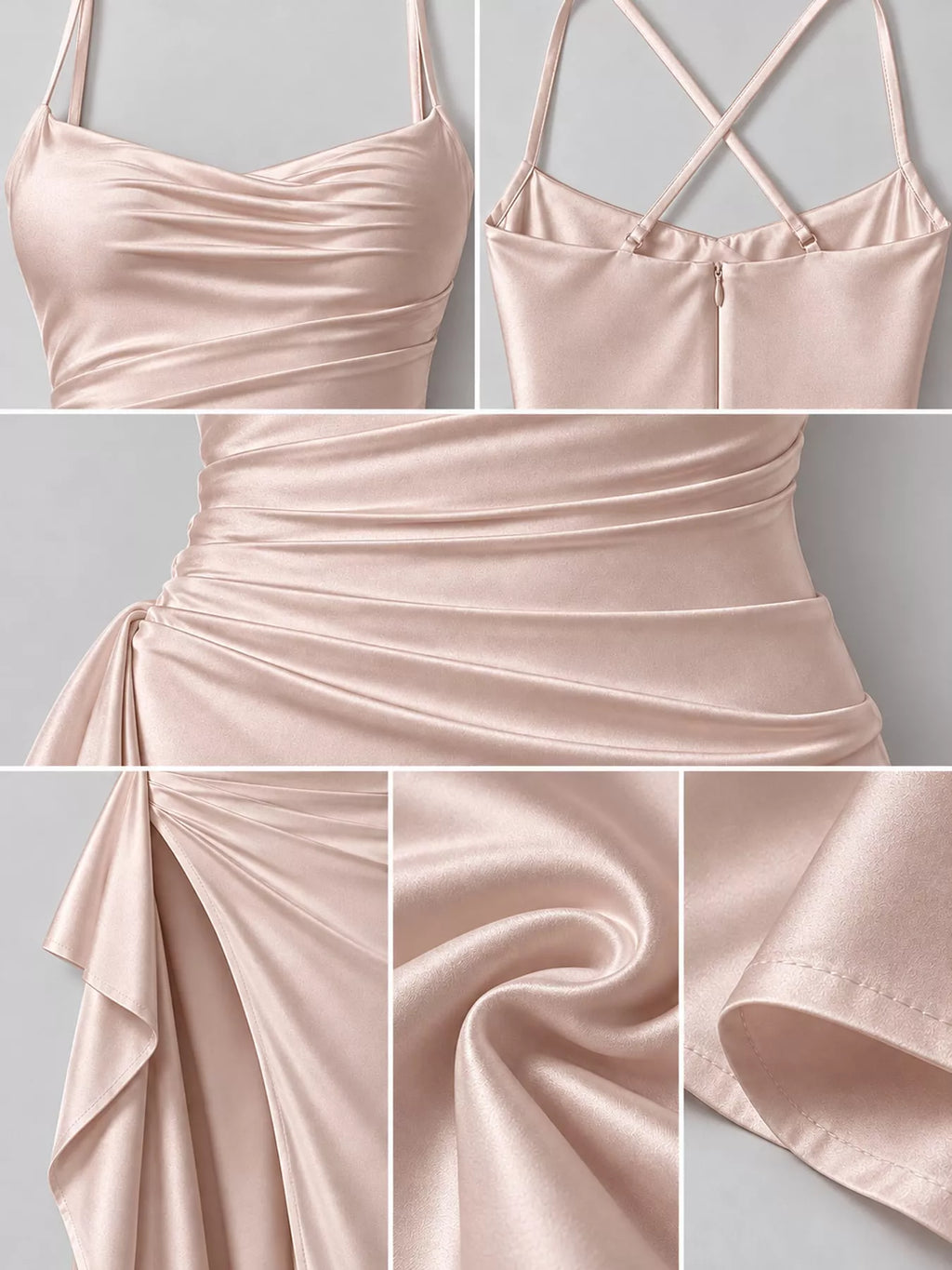 Satin Ruched High-Slit Maxi Dress