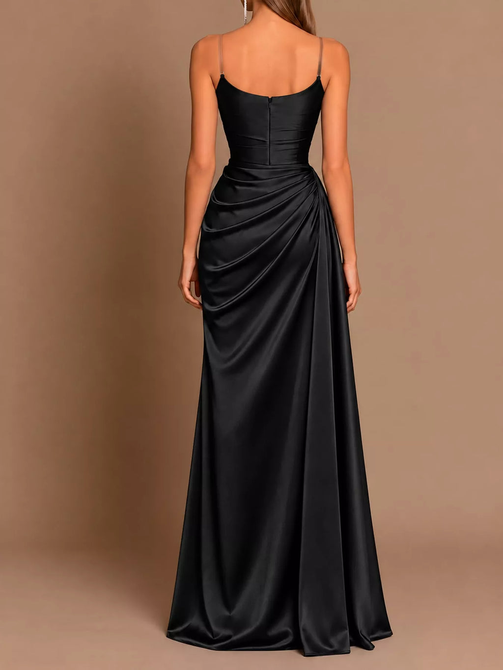 Satin Cowl-Neck High-Slit Evening Maxi Dress