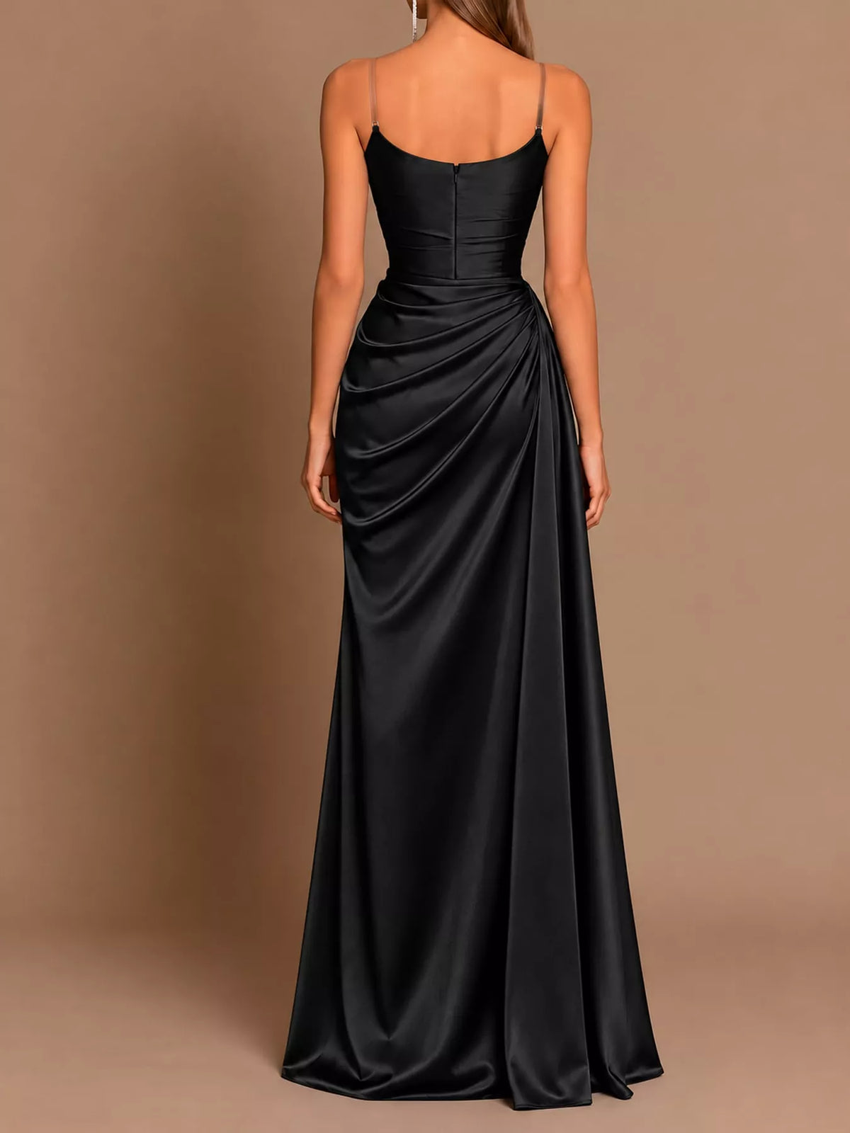 Satin Cowl-Neck High-Slit Evening Maxi Dress