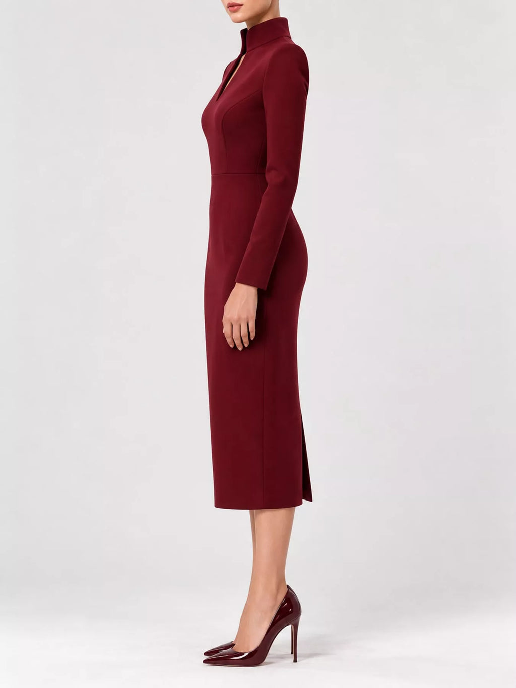 Stand-Collar Long-Sleeve Midi Dress | S–3XL