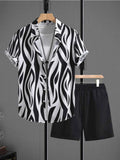 Men’s Zebra-Print Shirt & Black Shorts Set
