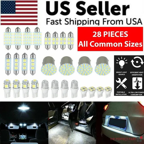 28Pcs Car Interior LED Bulb Kit – White Combo Map Dome Door Trunk License Plate — Prime Trend Market