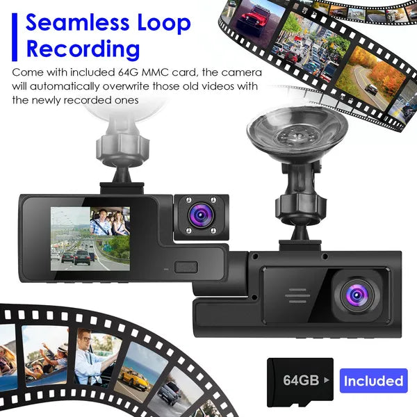WiFi 3-Channel Dash Cam 1080P | 170° Wide Angle | Reversing Visual | 64G MMC Included — Prime Trend Market