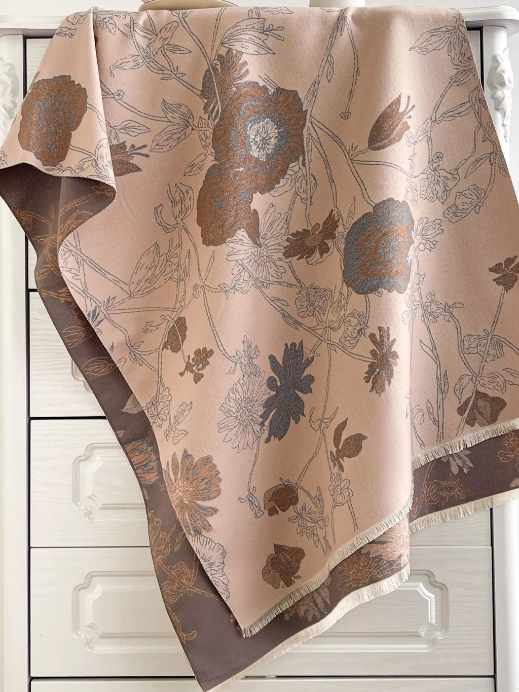 Floral-Print Reversible Polyester Scarf