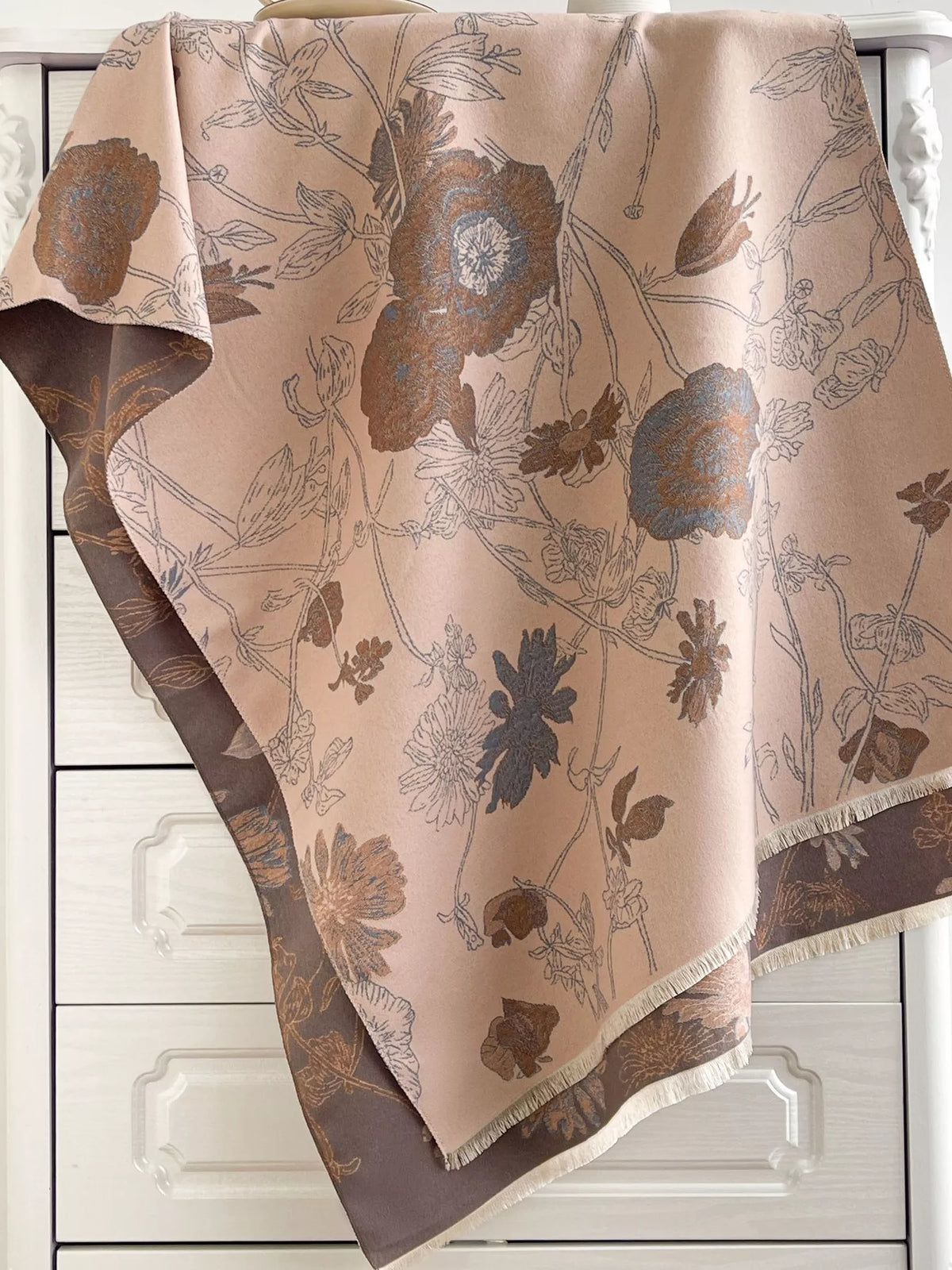 Floral-Print Reversible Polyester Scarf