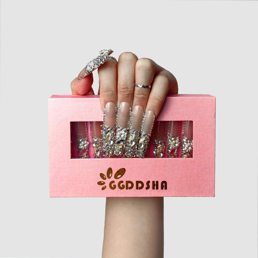 Rhinestone Crystal Cascade Press On Nails – Glitter Gradient PMMA Acrylic, Bling Luxury Nails — Prime Trend Market