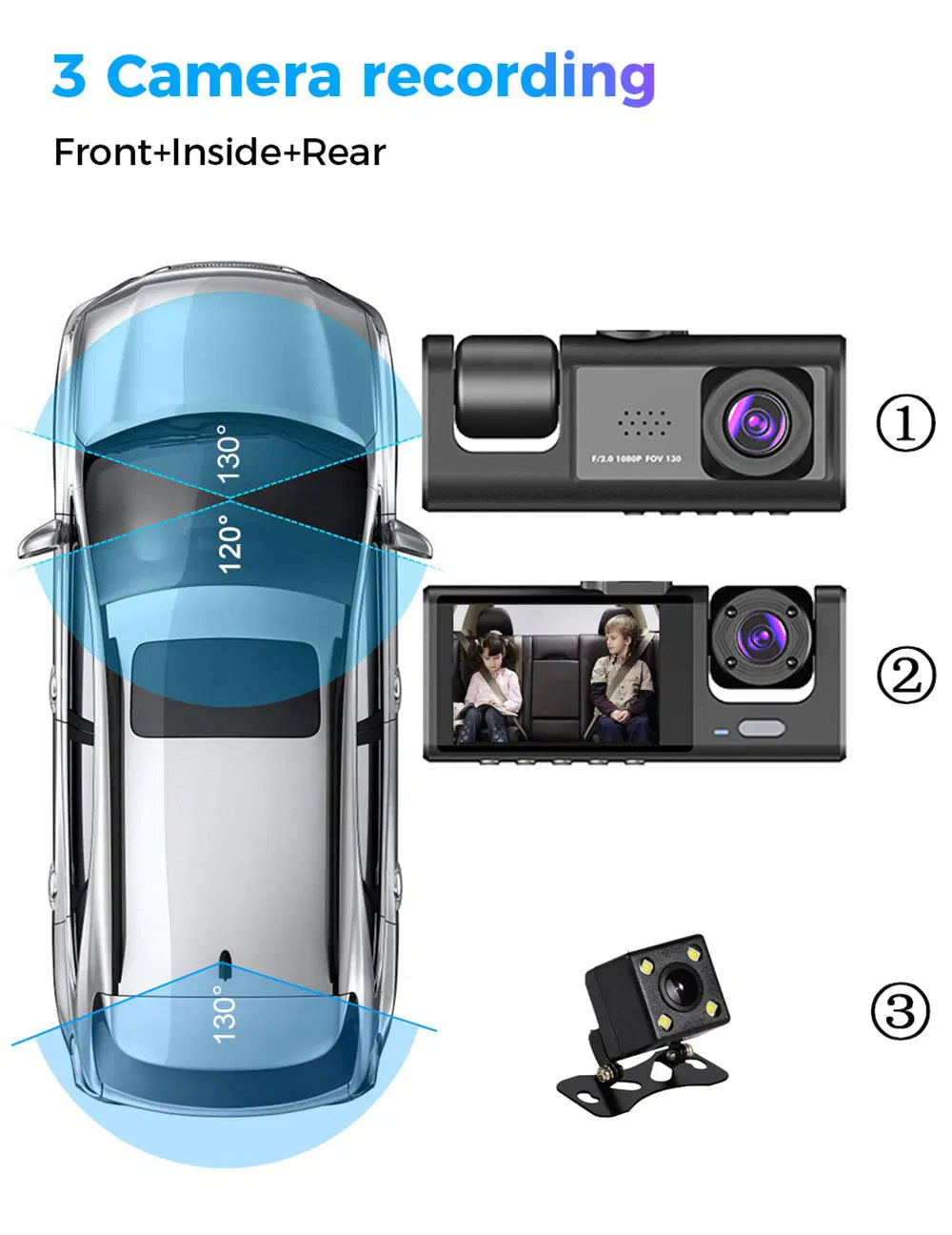 Triple Lens Dash Cam 1080P HD | Front, Rear & Interior Recording + G-Sensor — Prime Trend Market