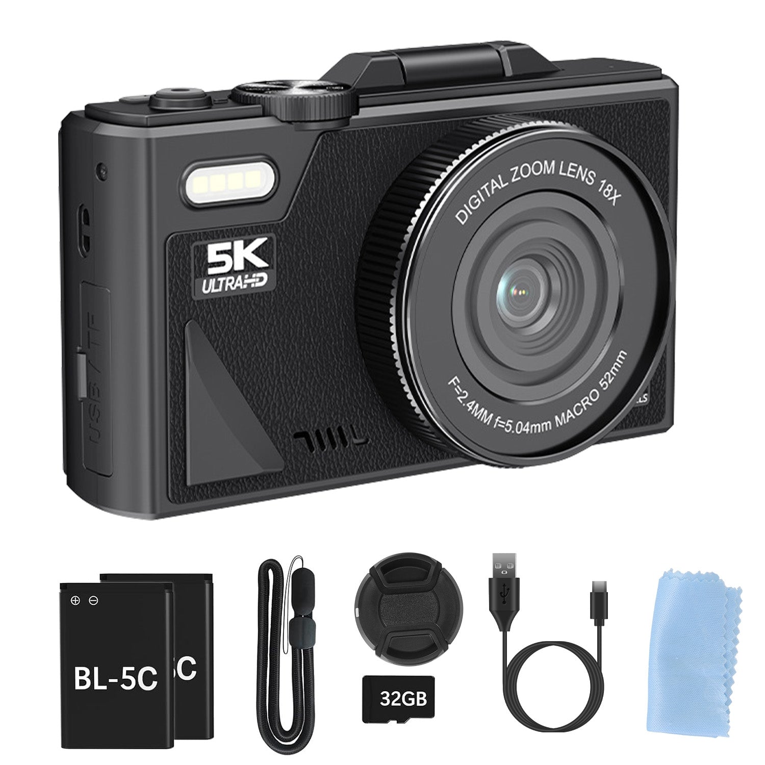 5K WiFi Vlogging Camera with Flip Screen, Fill Light & 2 Batteries — Prime Trend Market