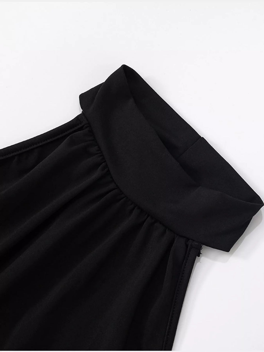 Ruched High-Neck Sleeveless Slit Maxi Dress