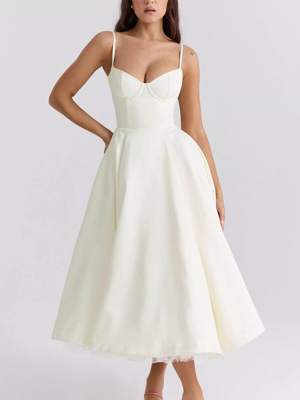 Sweetheart-Neck Pocketed A-Line Midi Dress