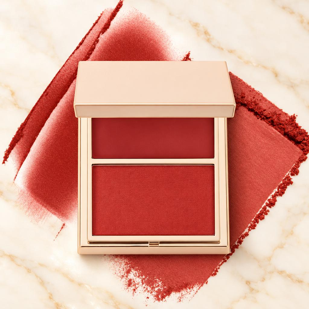 Clean studio image of the cream and powder blush duo