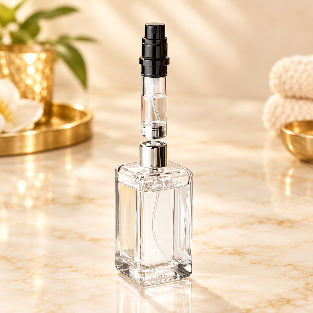 Clean studio image of the travel perfume atomizer