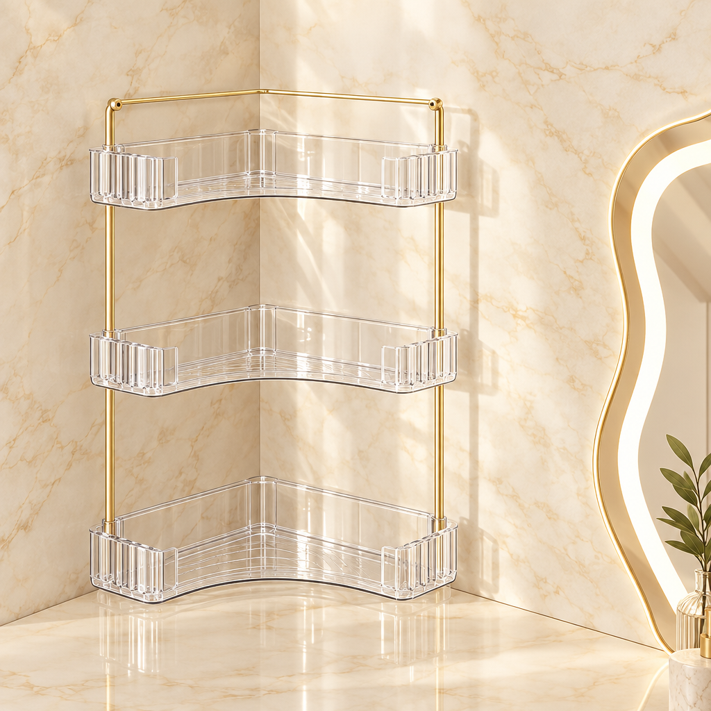 Clear three-tier corner storage rack