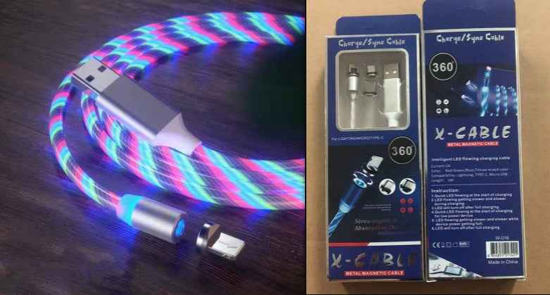 3-in-1 LED Magnetic Charging Cable — Streamer Light Effect