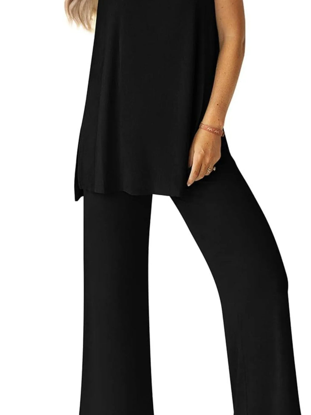 Round-Neck Longline Tank & Wide-Leg Pants Set