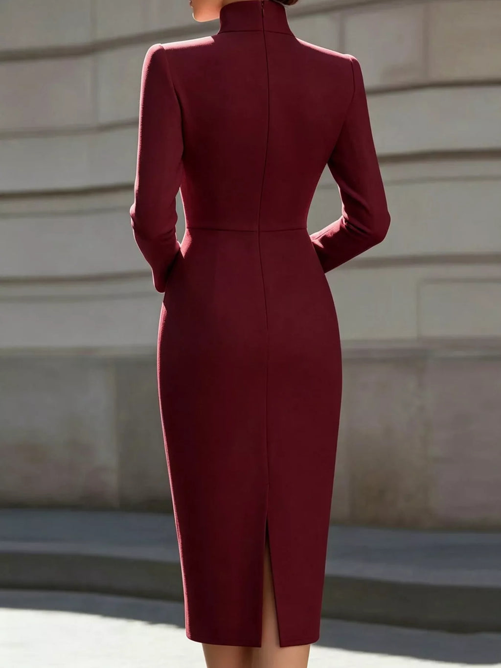 Stand-Collar Long-Sleeve Midi Dress | S–3XL