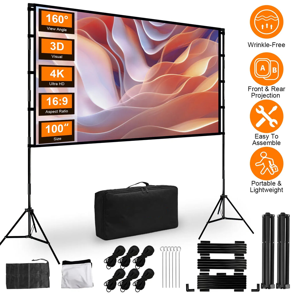 Portable Projector Screen with Stand | 100" & 120" | 4K HD Wrinkle-Free | Backyard Cinema | Indoor Outdoor — Prime Trend Market
