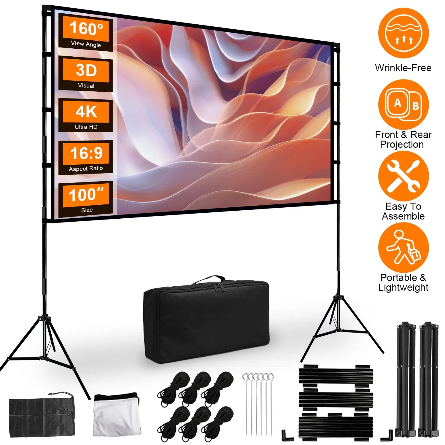 Portable Projector Screen with Stand | 100" & 120" | 4K HD Wrinkle-Free | Backyard Cinema | Indoor Outdoor — Prime Trend Market
