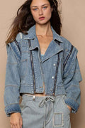 POL Dusty Blue Cropped Jacket with Zipper Details