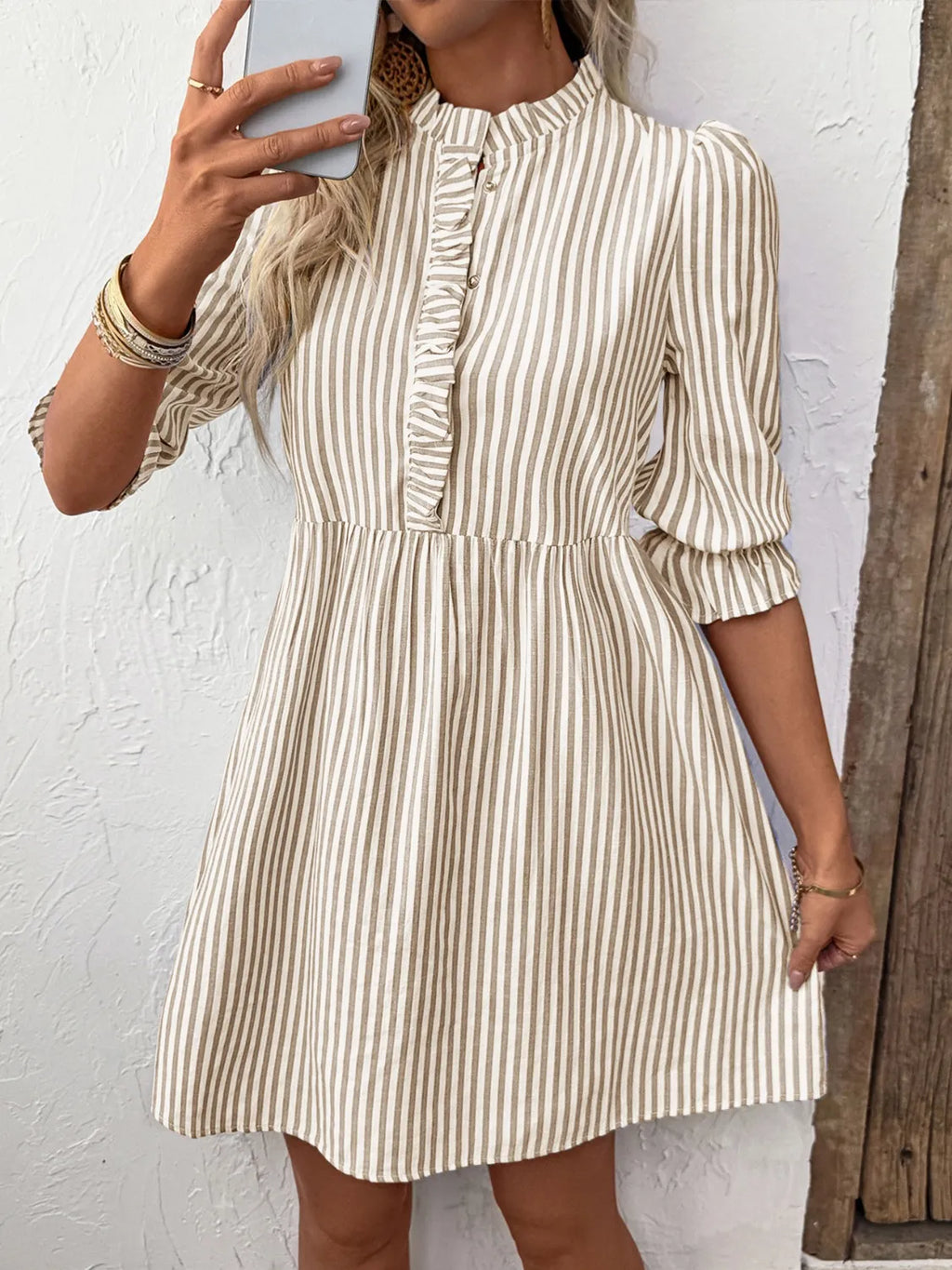 Perfee Striped Half-Sleeve Mini Dress