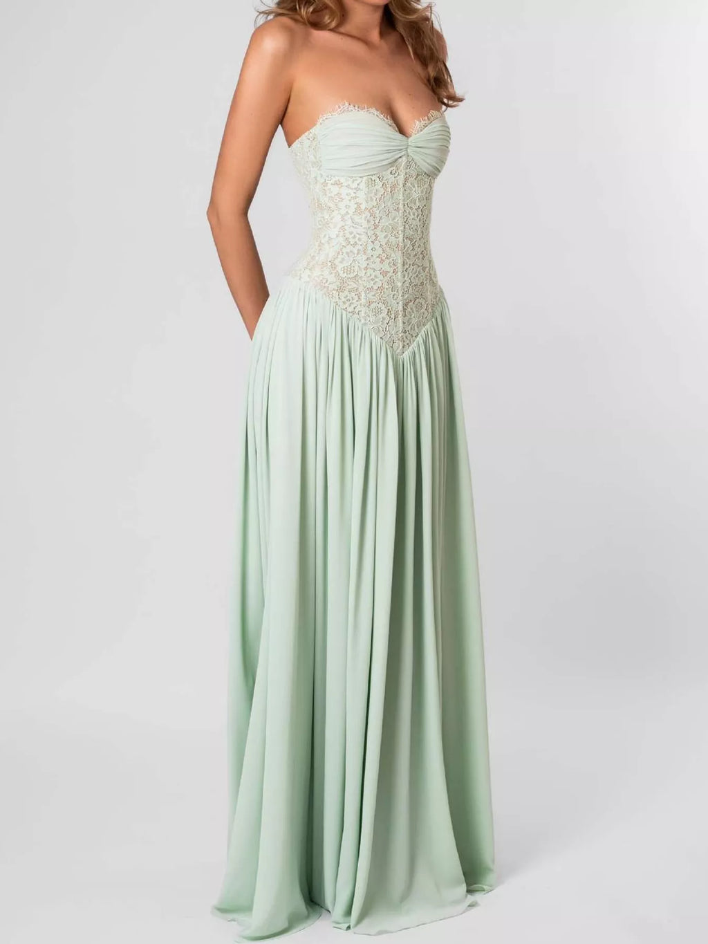 Lace Corset-Style Halter Maxi Dress