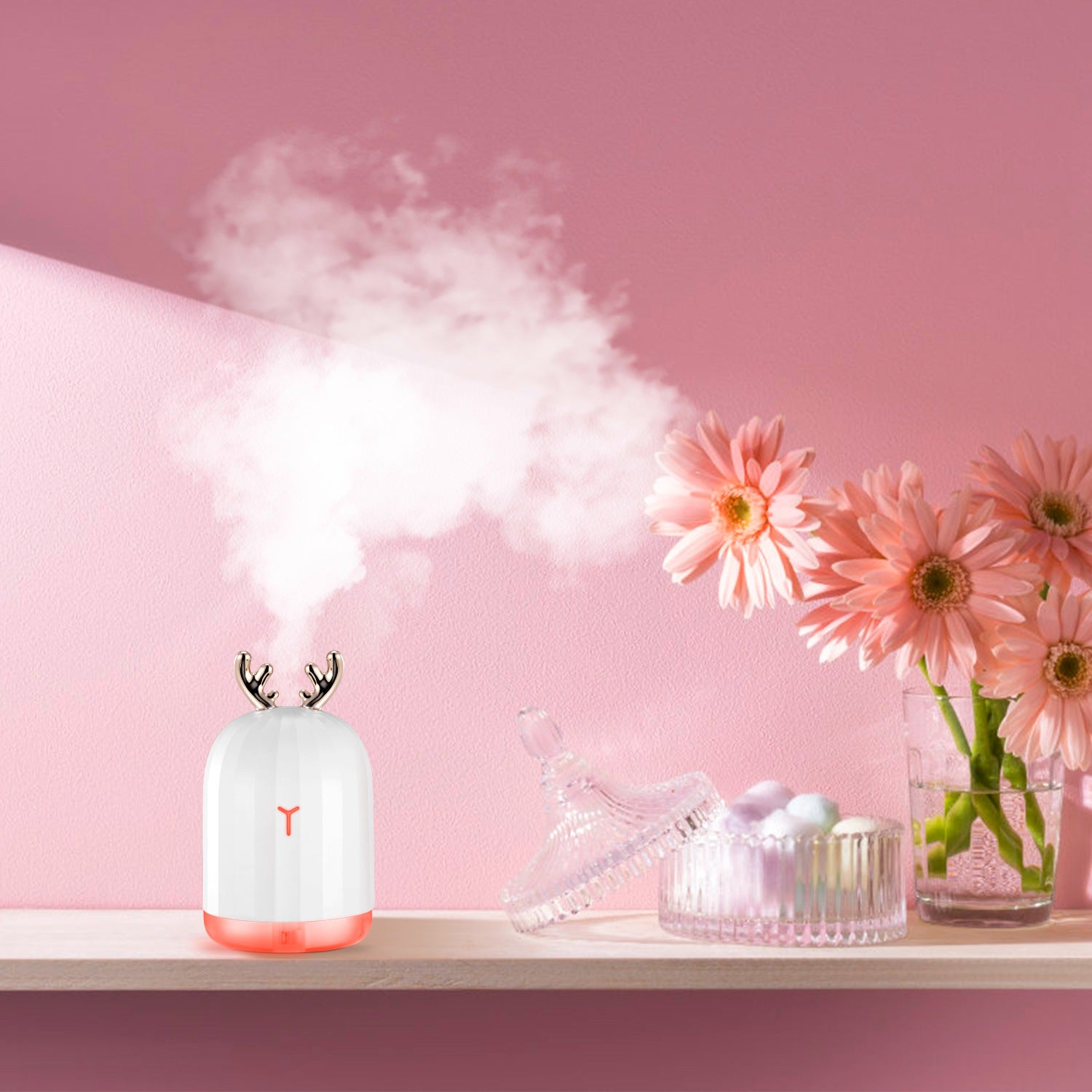 220ml Cool Mist Humidifier with 7-Color Breathing Lights — Ultrasonic Air Diffuser | Auto Shut-Off | Pink Rabbit & White Deer — Prime Trend Market