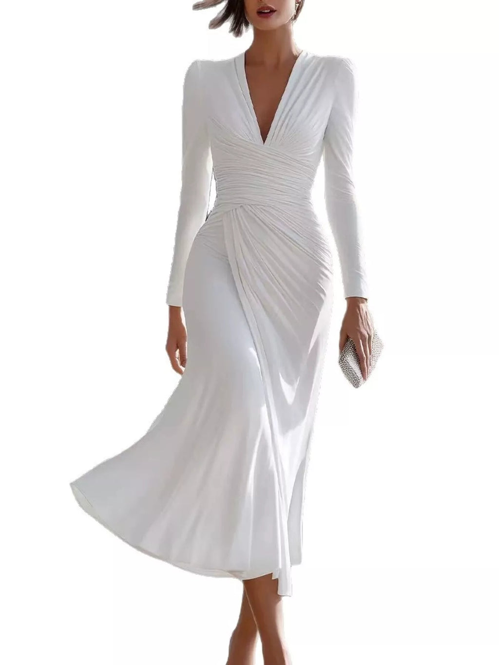 Ruched Long-Sleeve Midi Dress | XS–3XL