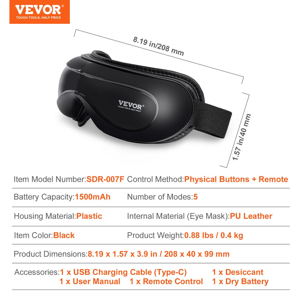 VEVOR Eye Massager with Heat — 5 Modes, Bluetooth Music & Remote Control — Prime Trend Market