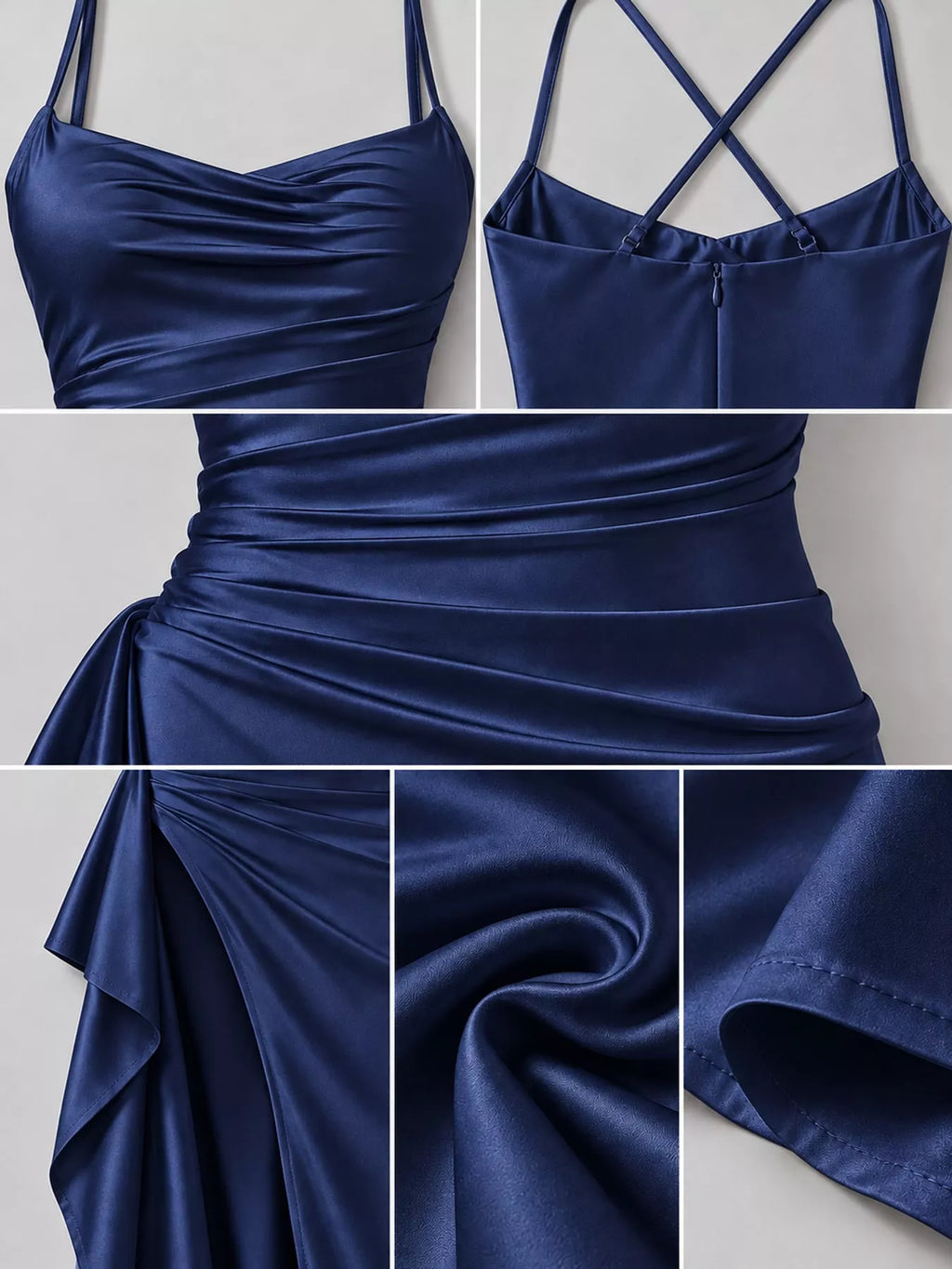 Satin Ruched High-Slit Maxi Dress