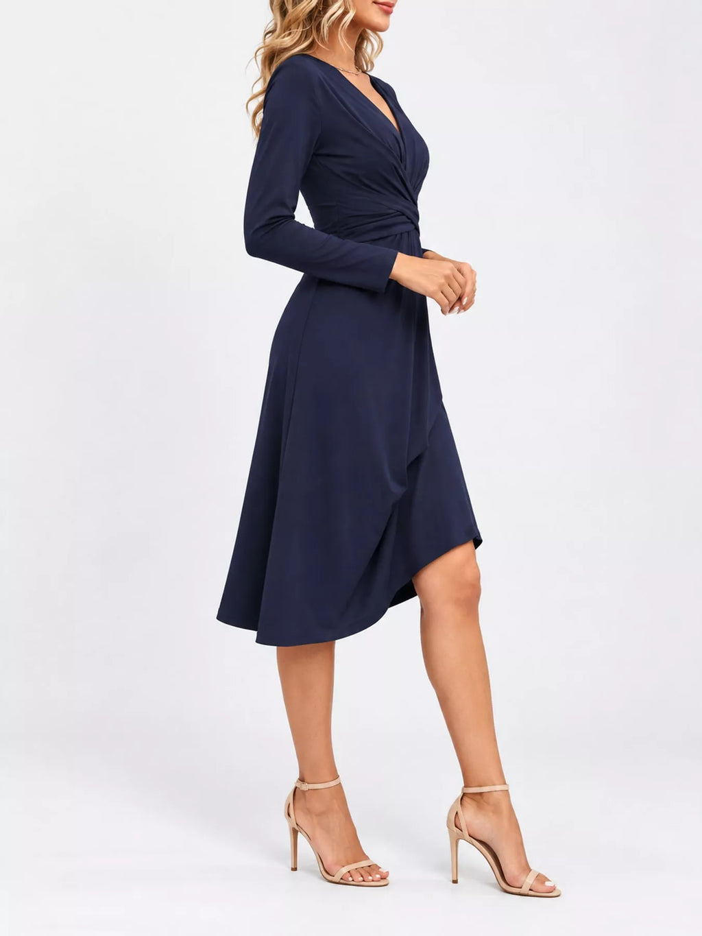 V-Neck Crisscross Ruched Dress, Long-Sleeve & Sleeveless, S–3XL