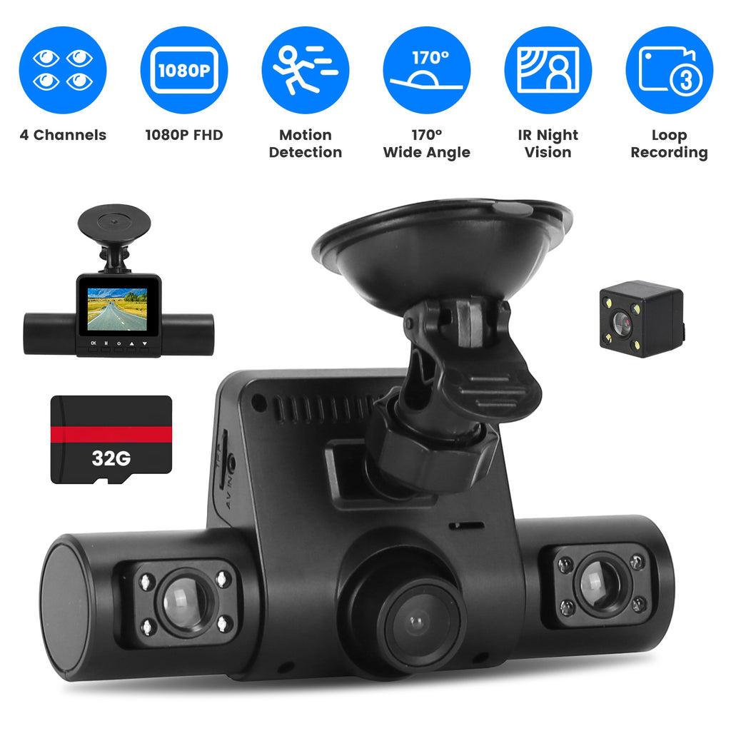 360° 4-Channel Dash Cam 1080P | IR Night Vision | Motion Detection | 32G MMC Included — Prime Trend Market