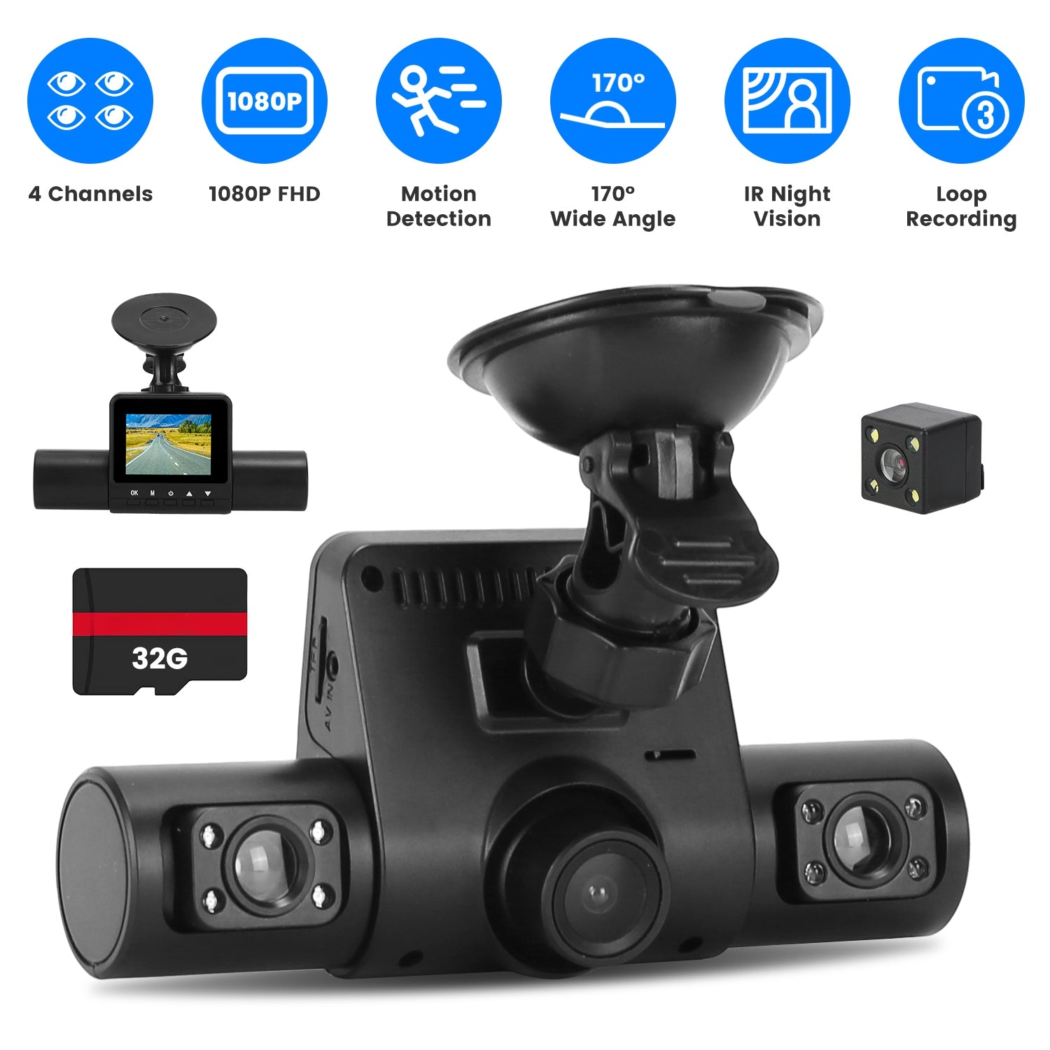 360° 4-Channel Dash Cam 1080P | IR Night Vision | Motion Detection | 32G MMC Included — Prime Trend Market
