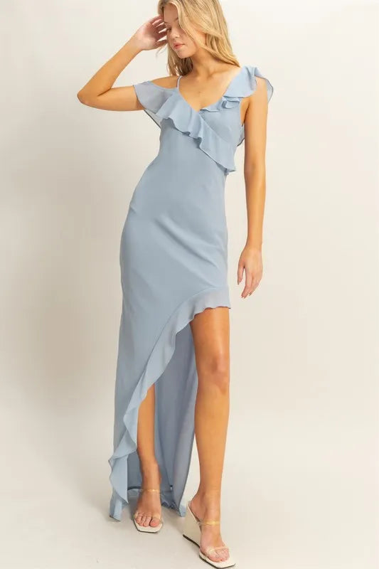HYFVE Chiffon Ruffle-Trim High-Low Dress
