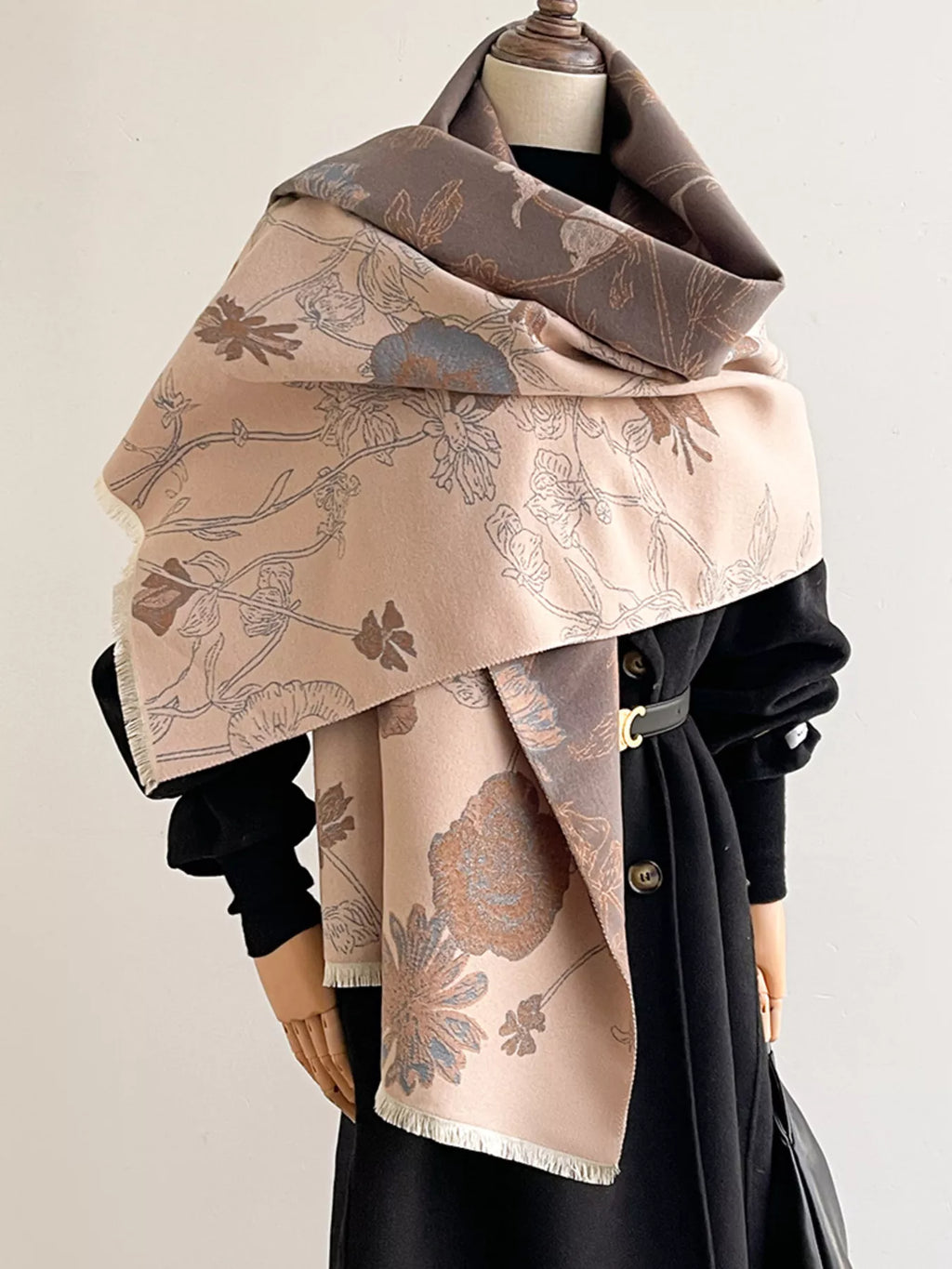 Floral-Print Reversible Polyester Scarf