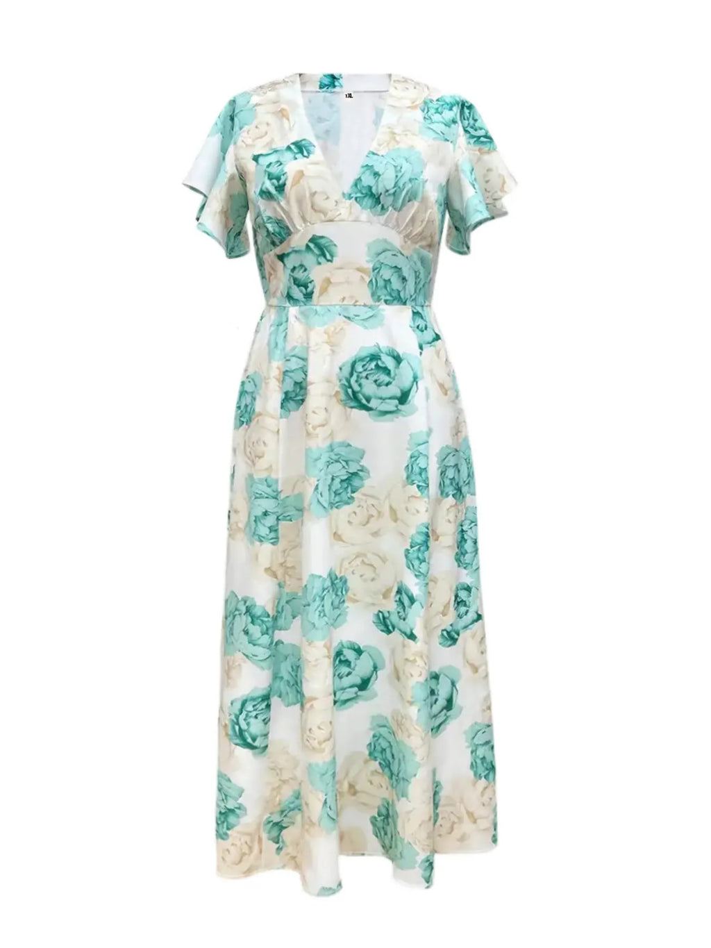 Plus Size Floral V-Neck Flutter-Sleeve Maxi Dress