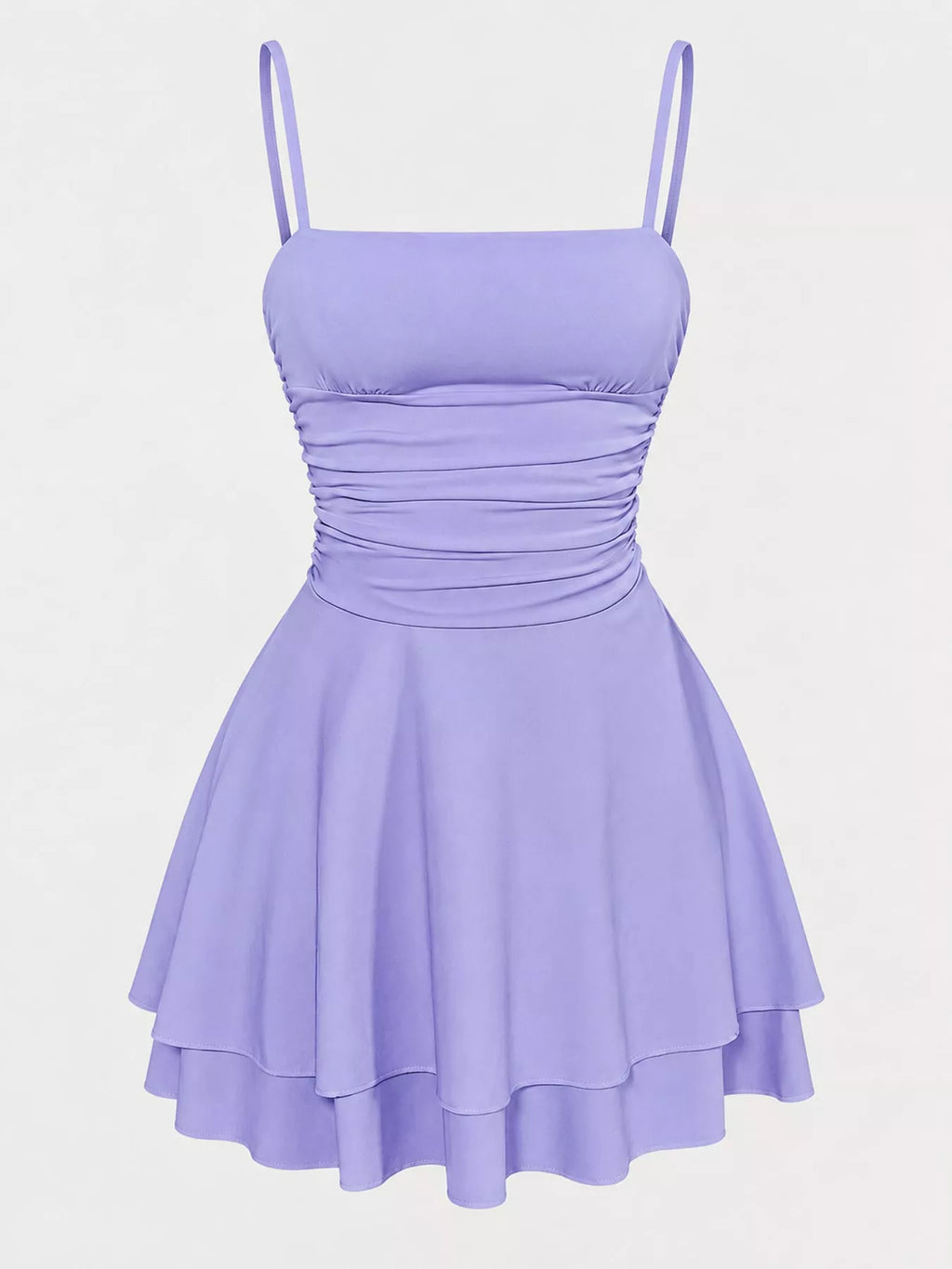 Ruched Spaghetti-Strap Layered Mini Dress