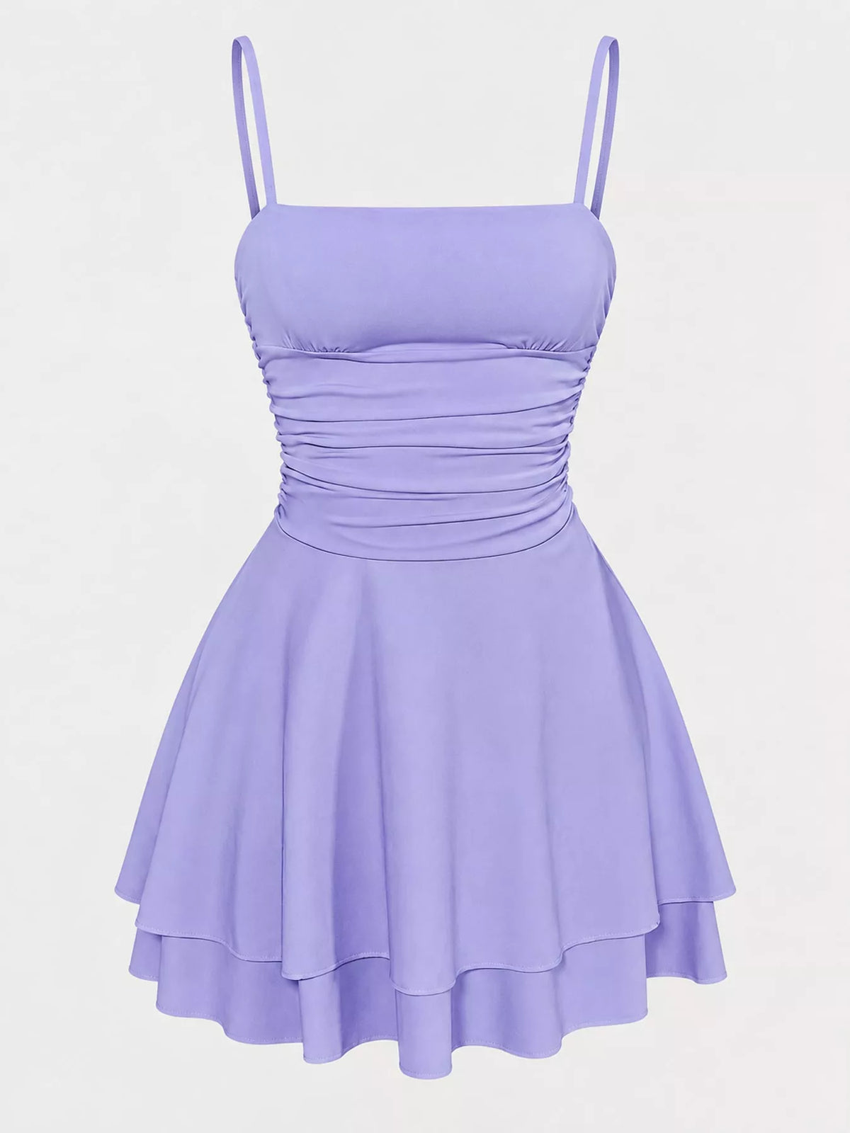 Ruched Spaghetti-Strap Layered Mini Dress