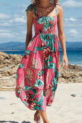 Floral Smocked Tie-Shoulder Tiered Midi Dress