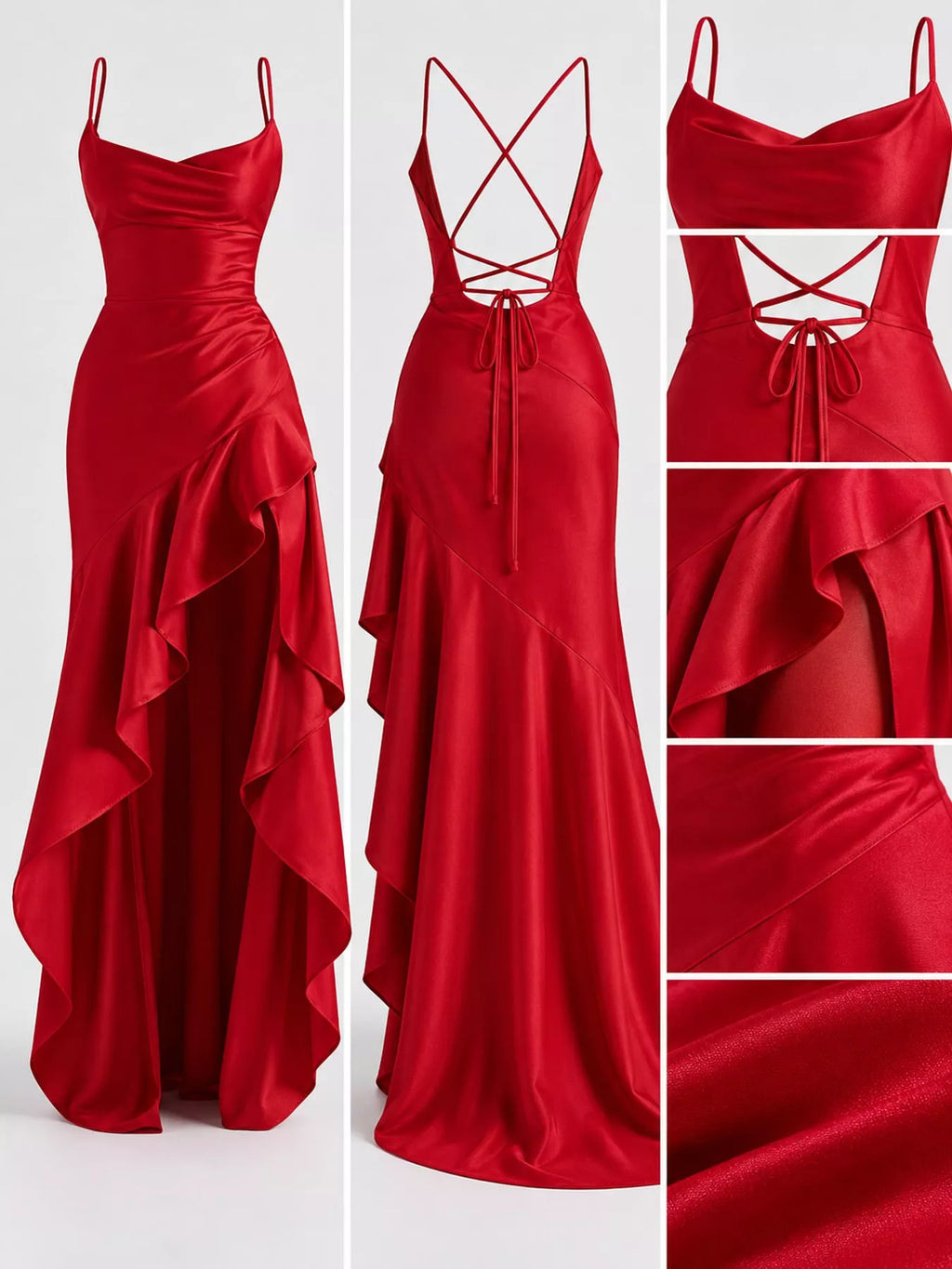 High-Low Ruffle-Hem Evening Dress