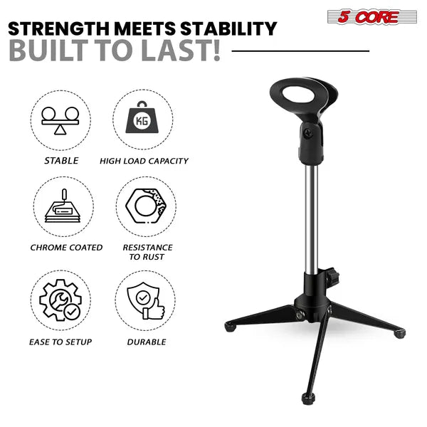 5Core Desktop Mic Stand — Heavy Duty Chrome Tripod Microphone Stand — Prime Trend Market