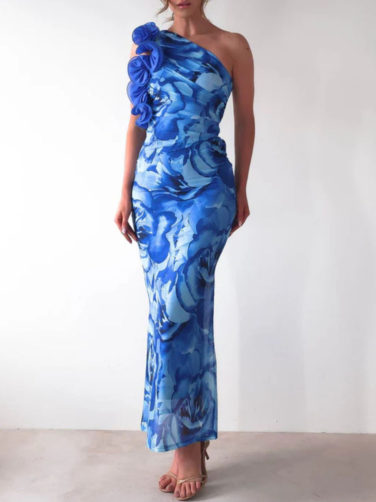 Floral-Print One-Shoulder Maxi Dress