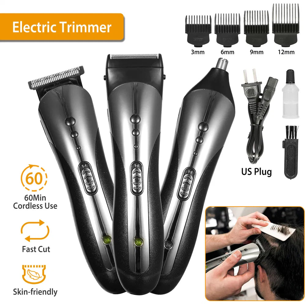 Men's 4-in-1 Electric Grooming Kit | Hair Clipper, Beard Trimmer, Shaver & Nose Trimmer | 60-Min Runtime | Rechargeable — Prime Trend Market