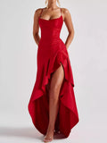 High-Low Ruffle-Hem Evening Dress