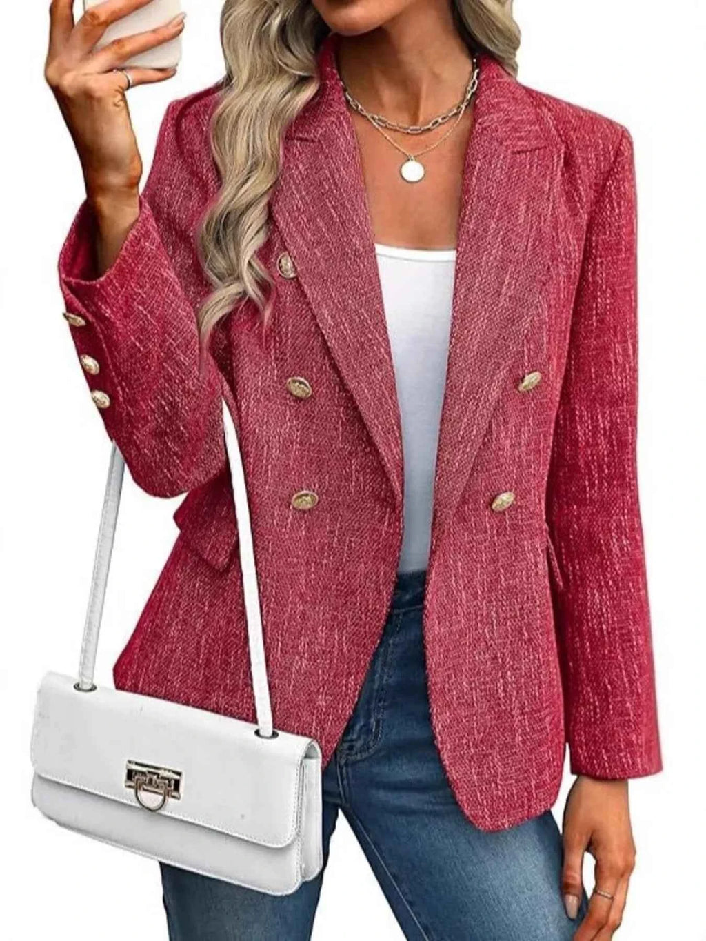 Double-Breasted Lapel-Collar Blazer