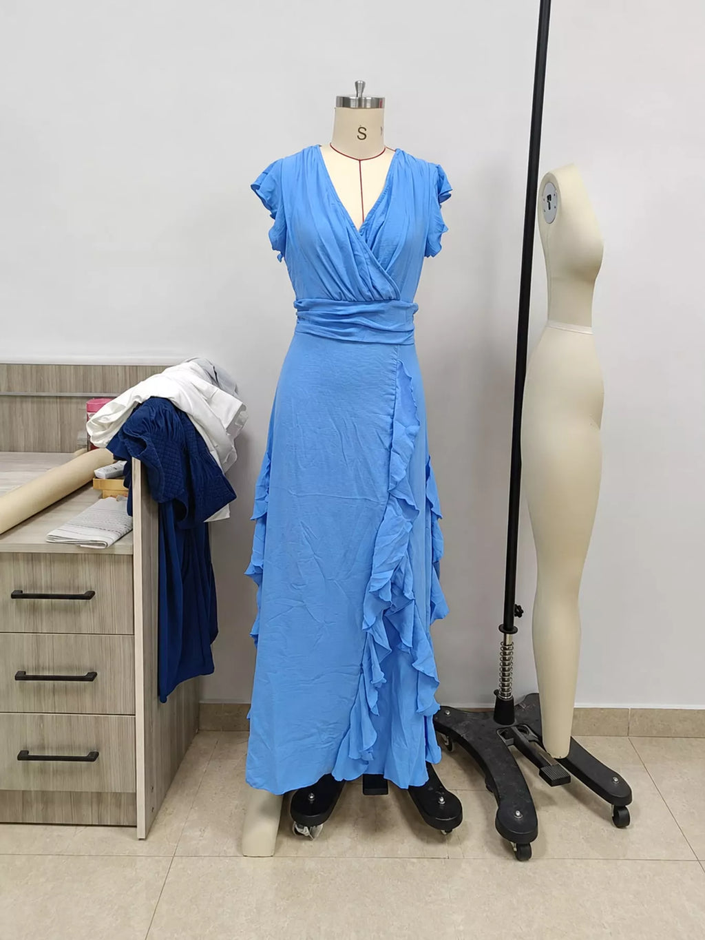 Ruffled Surplice Sleeveless Maxi Dress
