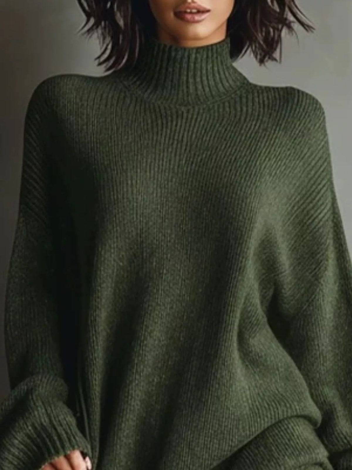Oversized Mock-Neck Long-Sleeve Sweater Mini Dress
